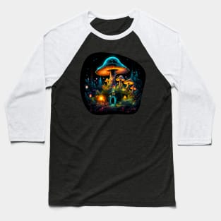 Cottagecore Psychedelic Moon Mushroom Village Baseball T-Shirt